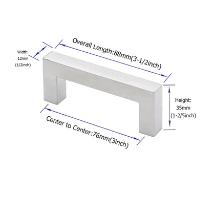 Brushed Nickel Drawer Pulls 3 inch(76mm) Hole Center，Modern Cabinet Hardware Bar Pulls for Drawer Cabinets Cupboard