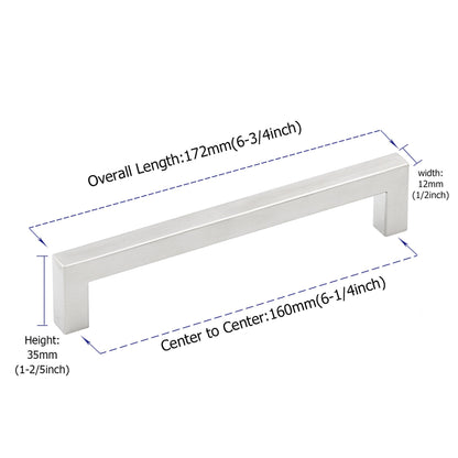 Brushed Nickel Drawer Pulls 6-1/4 inch(160mm) Hole Center，Modern Cabinet Hardware Bar Pulls for Drawer Cabinets Cupboard
