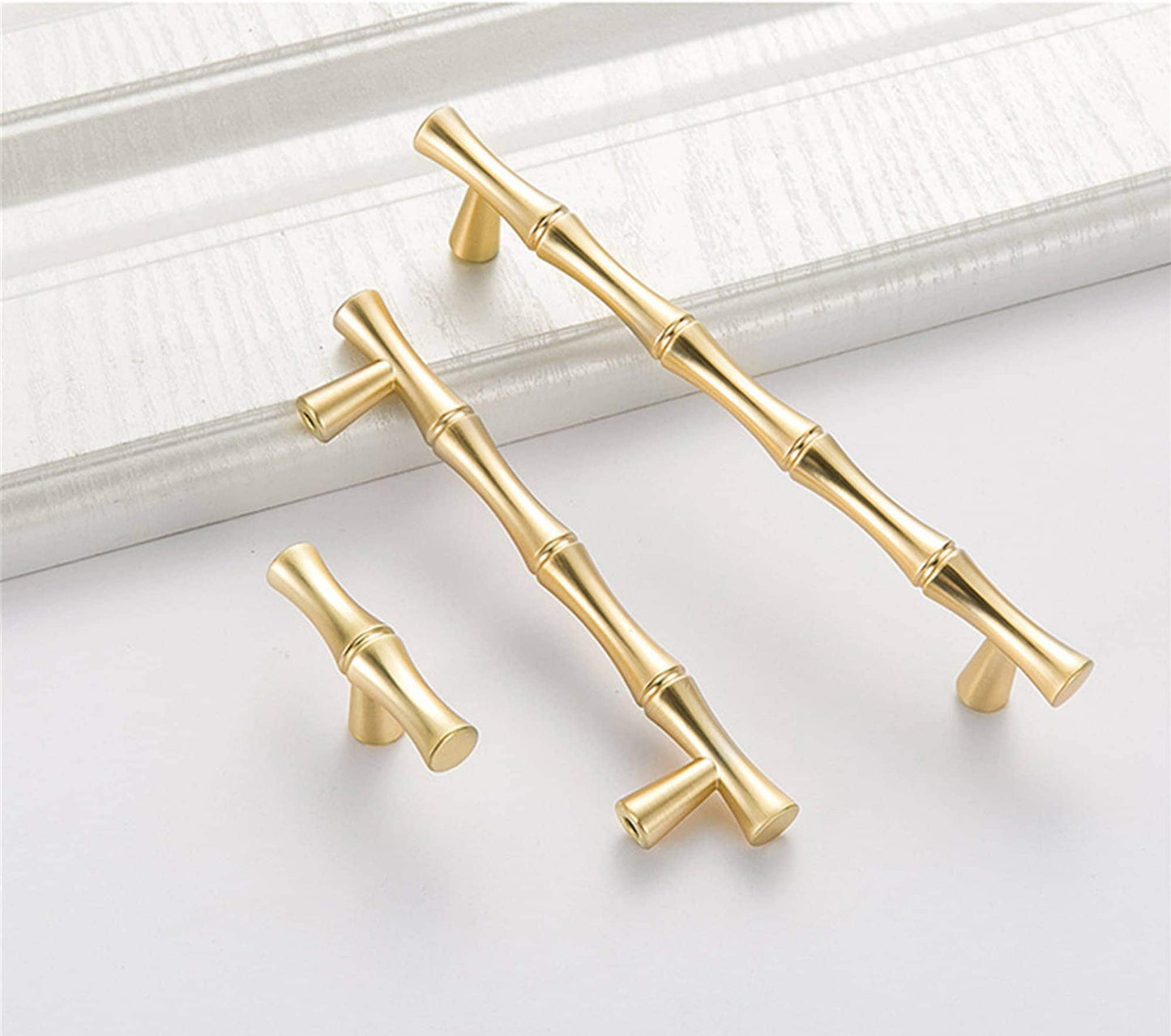 Bamboo Shape Solid Zinc Alloy Cabinet Knobs Handle Pulls - Bamboo Shape Series - Hole Centers(T-Bar Knob，96mm，128mm)