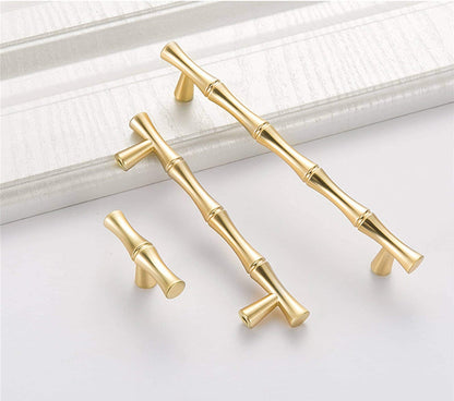 Bamboo Shape Solid Zinc Alloy Cabinet Knobs Handle Pulls - Bamboo Shape Series - Hole Centers(T-Bar Knob，96mm，128mm)