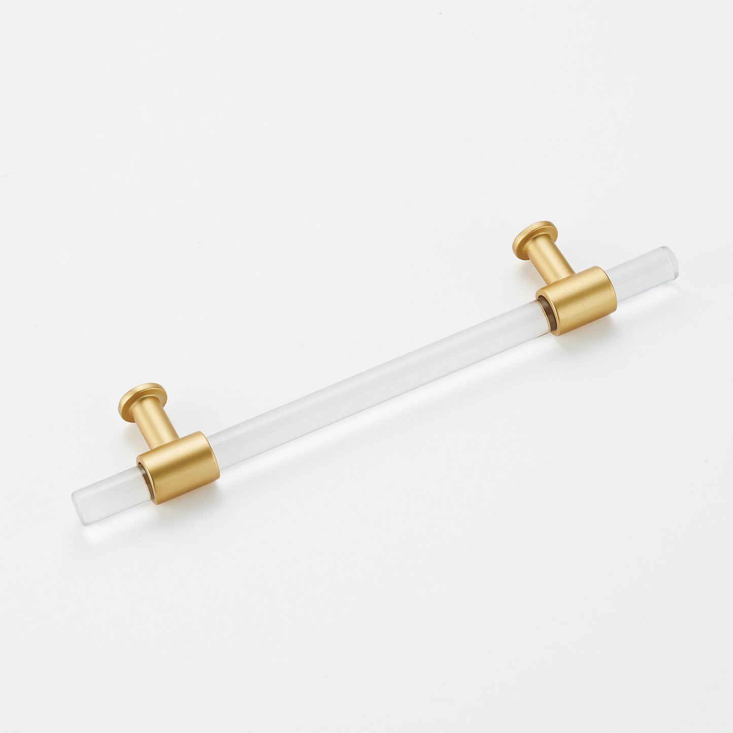 4in Hole Centers Cabinet Pulls, Clear Acrylic Drawer Pulls, Brushed Brass Finish with Zinc Alloy Base(102mm Hole Center)