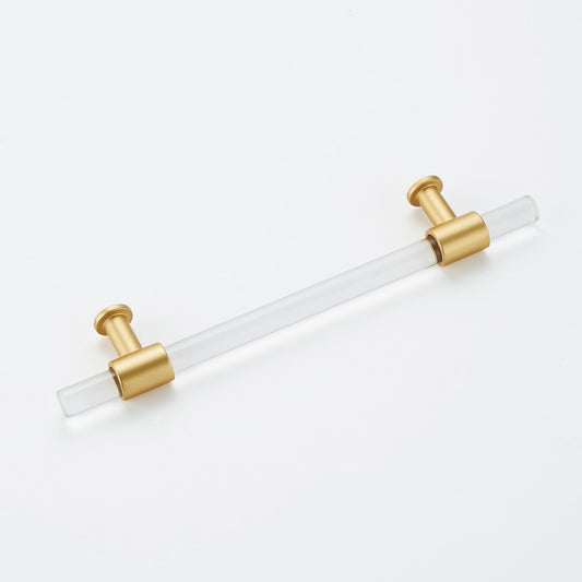 4in Hole Centers Cabinet Pulls, Clear Acrylic Drawer Pulls, Brushed Brass Finish with Zinc Alloy Base(102mm Hole Center)
