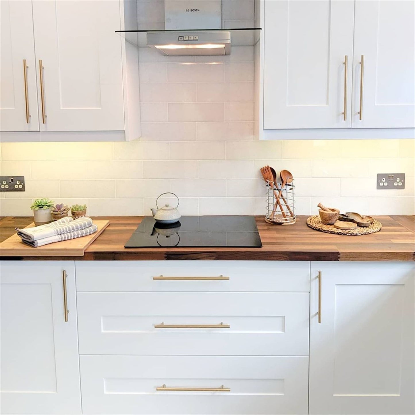 Brushed Brass Cabinet Knobs，2" Overall Length Modern T Bar Knobs Single Hole Dresser Pulls(T-Knob)