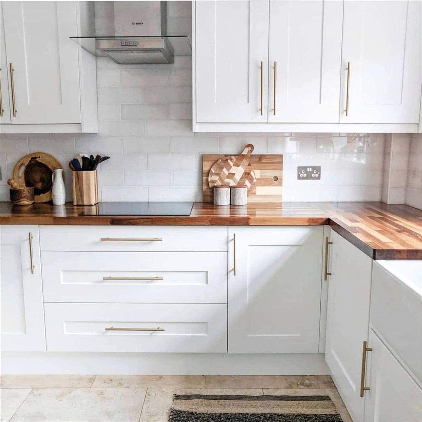 Brushed Brass Cabinet Pulls，Stainless Steel Drawer Handles，10" Hole Center Drawer Pulls and Door Knobs for Furniture Kitchen Hardware