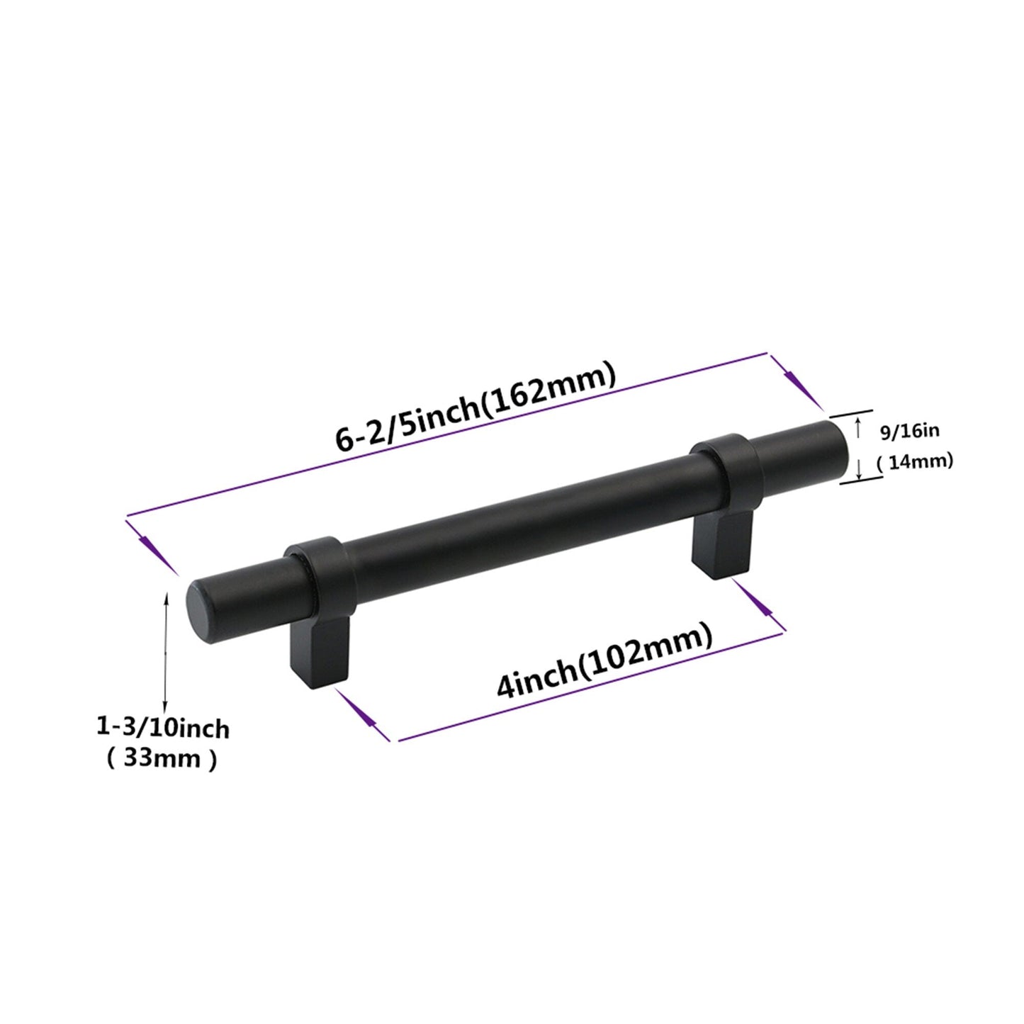 Flat Black Cabinet Bar Handle Pull - 4" (102mm) Hole Centers