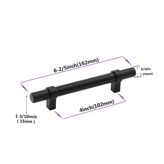 Flat Black Cabinet Bar Handle Pull - 4" (102mm) Hole Centers