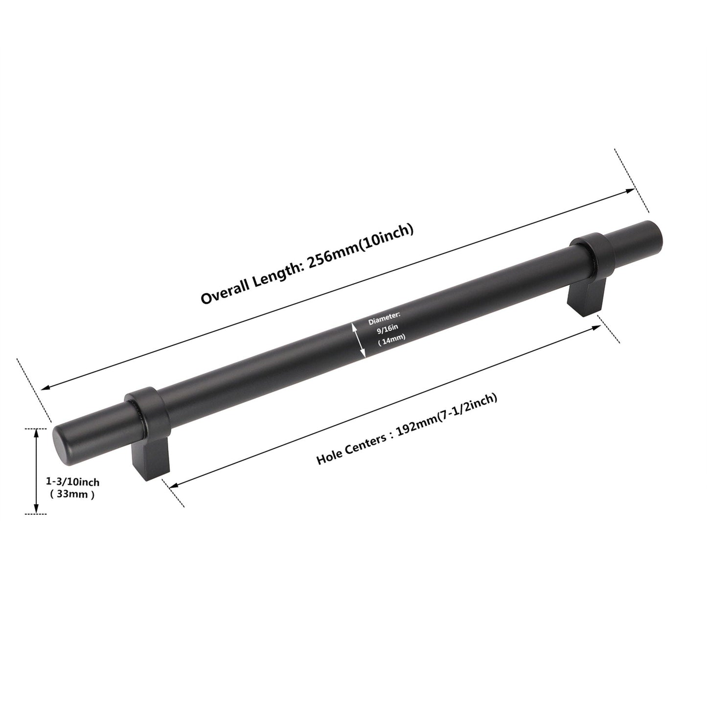 Flat Black Stainless Steel Kitchen Cupboard Handles - 7.5" (192mm) Hole Centers