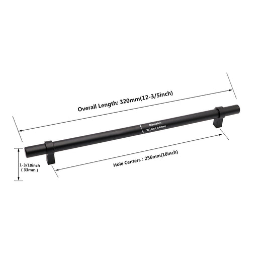 Flat Black Stainless Steel Kitchen Cupboard Handles - 10" (256mm) Hole Centers