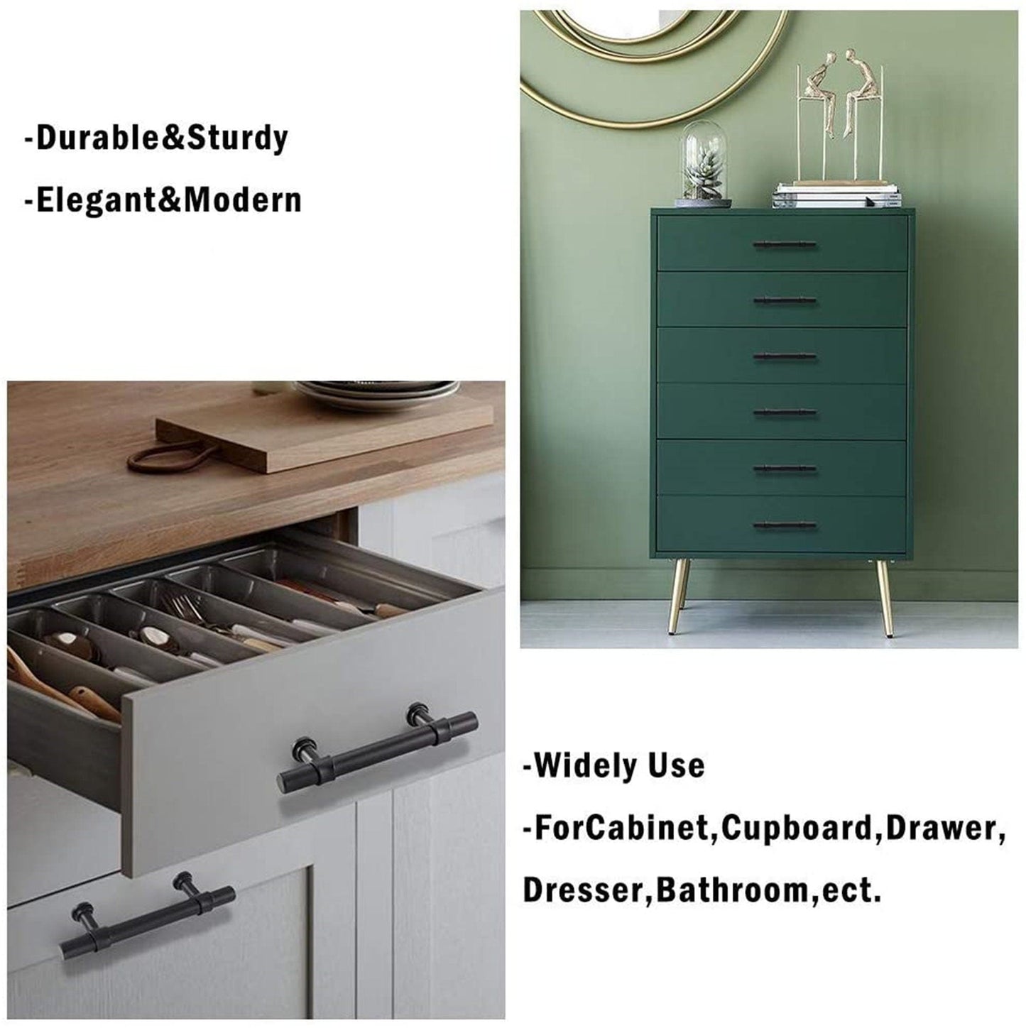 5in Black Drawer Pulls Kitchen Cabinet Handles - Matte Black T Bar Handle Pull - 5" (128mm) Hole Centers, 7.5" Overall Length