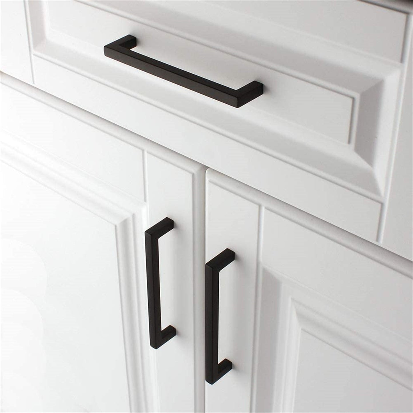 10 Pack 6 Inch(152mm) Hole Centers Matte Black Square Cabinet Door Handles