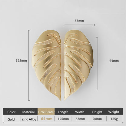 4 Pairs Creative Leaf Shape Handle Knob with Mounting Screws for Kitchen Cupboard Cabinet Wardrobe Drawer Door (Gold, 64mm)