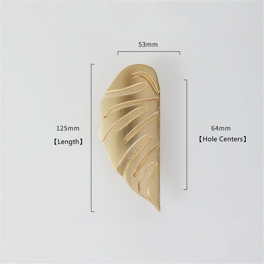 2 Pairs Creative Leaf Shape Handle Knob with Mounting Screws for Kitchen Cupboard Cabinet Wardrobe Drawer Door (Gold, 64mm)