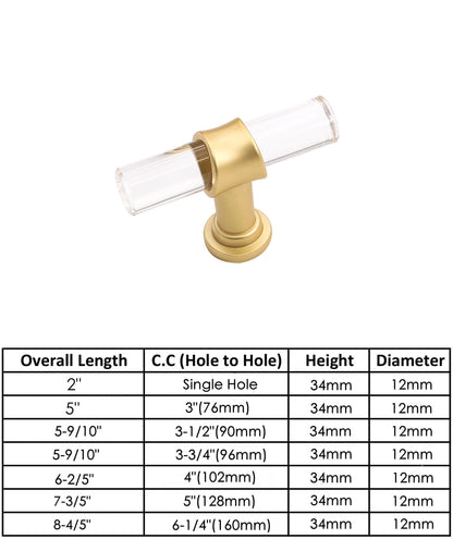 Brushed Brass Cabinet Pulls Arcylic Drawer Pulls - Acrylic Round Bar Series - Hole Centers(Single Hole Knob)