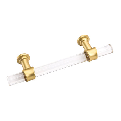 Brushed Brass Cabinet Pulls Arcylic Drawer Pulls - Acrylic Round Bar Series - Hole Centers(2-1/2 Inch，64mm)