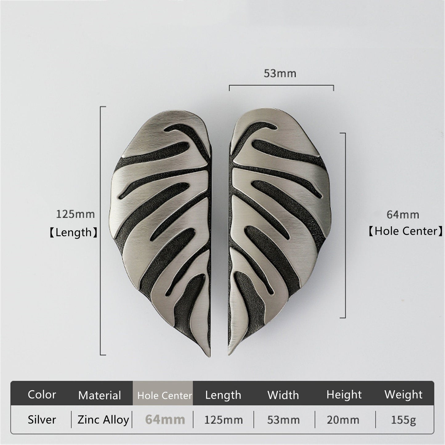 4 Pairs Creative Leaf Shape Handle Knob with Mounting Screws for Kitchen Cupboard Cabinet Wardrobe Drawer Door (Silver Ancient, 64mm)