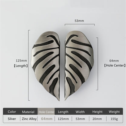 4 Pairs Creative Leaf Shape Handle Knob with Mounting Screws for Kitchen Cupboard Cabinet Wardrobe Drawer Door (Silver Ancient, 64mm)