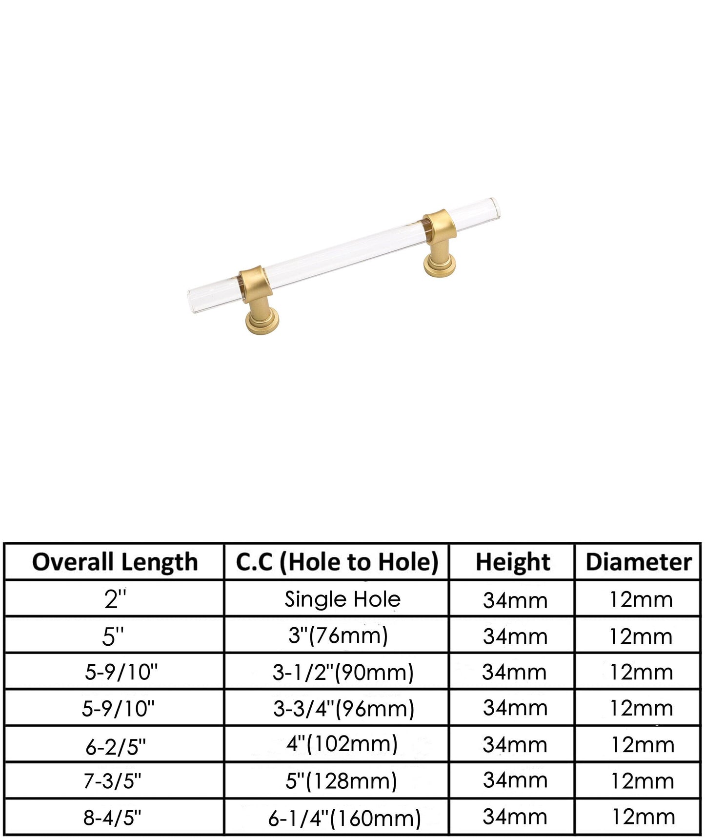 Acrylic Gold Drawer Pulls Cabinet Pulls - Acrylic Round Bar Series - Hole Centers(5 Inch，128mm)