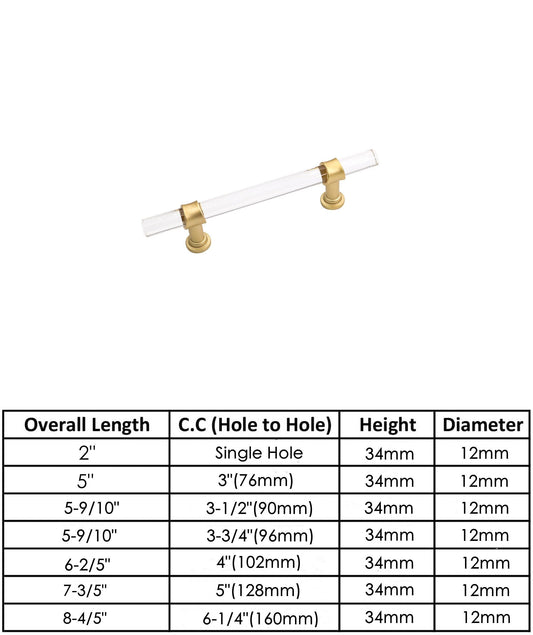 Acrylic Gold Drawer Pulls Cabinet Pulls - Acrylic Round Bar Series - Hole Centers(5 Inch，128mm)