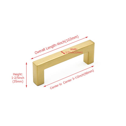 3.5"(90mm) Cabinet Pulls Gold Cabinet Pulls，Gold Cabinet Pulls Square Kitchen Hardware Handles(90mm, Hole Centers)