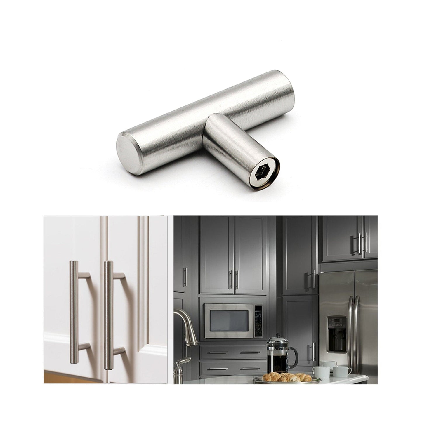 Brushed Nickel Cabinet Pulls Kitchen Drawer Pulls - T Bar Handles - Hole Centers(Knob,2.5",3",3.5,3.75,4",4.5,5",6.25",7.5",8",8.8,10")