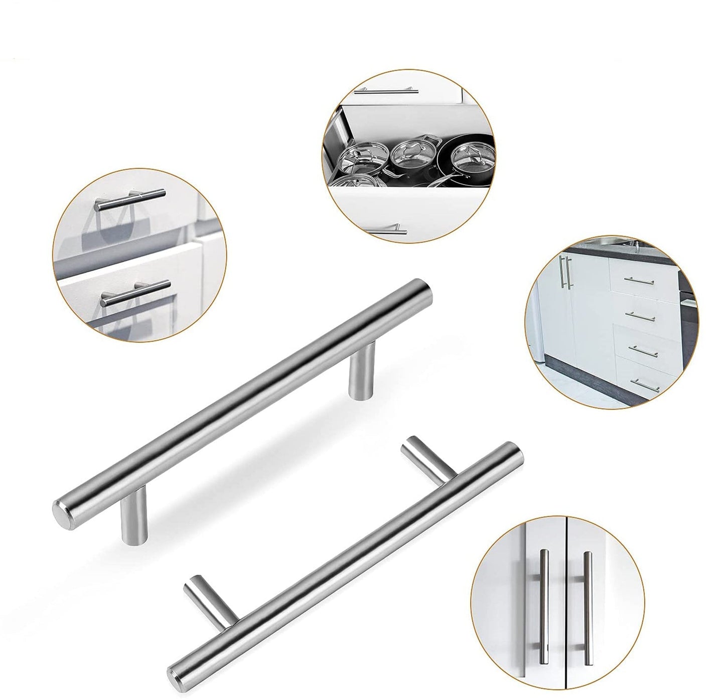 Brushed Nickel Cabinet Pulls Kitchen Drawer Pulls - T Bar Handles - Hole Centers(Knob,2.5",3",3.5,3.75,4",4.5,5",6.25",7.5",8",8.8,10")