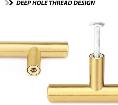 Brushed Brass Cabinet Pulls，Stainless Steel Drawer Handles，6-1/4" Hole Center Drawer Pulls and Door Knobs for Furniture Kitchen Hardware