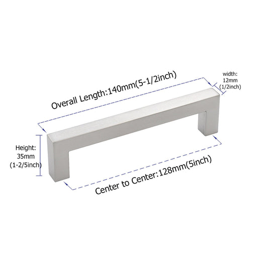 Brushed Nickel Drawer Pulls 5 inch(128mm) Hole Center，Modern Cabinet Hardware Bar Pulls for Drawer Cabinets Cupboard