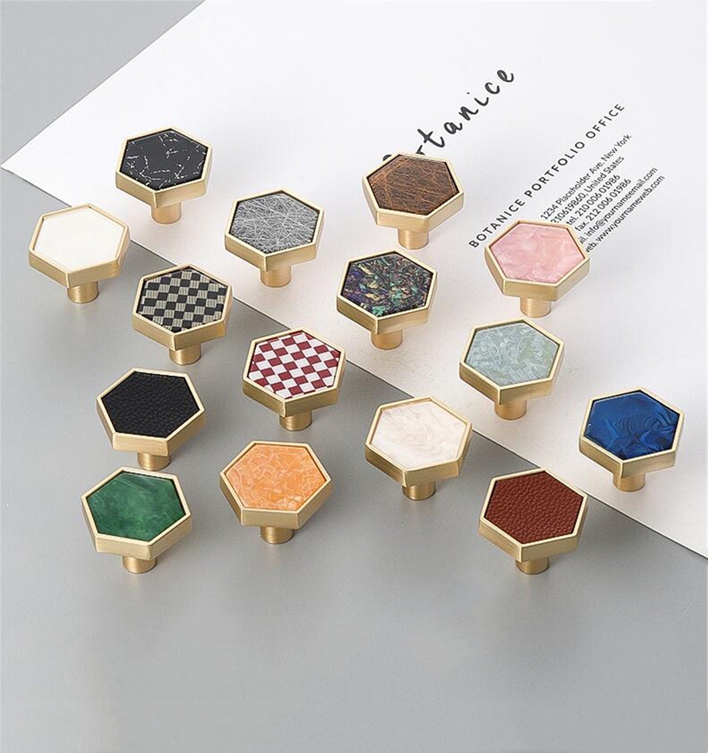 1.18"(30mm) Brushed Brass Knobs, Solid Modern Drawer Knobs Hexagon Knobs for Home, Kitchen, Bathroom, Office and More