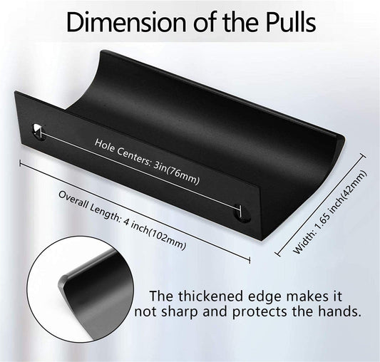 Modern Finger Edge Pulls Tab Pulls，Aluminum Alloy Hidden Handles Kitchen Cupboard Furniture Hardware - (Black，CC: 76mm)