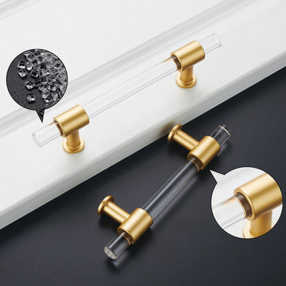 3 inch(C-C) Brushed Brass Cabinet Pulls Arcylic Drawer Pulls (76mm，Hole Center)