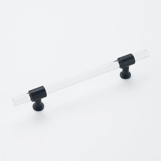 5 inch Hole Centers Cabinet Pulls, Clear Acrylic Drawer Handles, Black Finish with Zinc Alloy Base(128mm Hole Center)