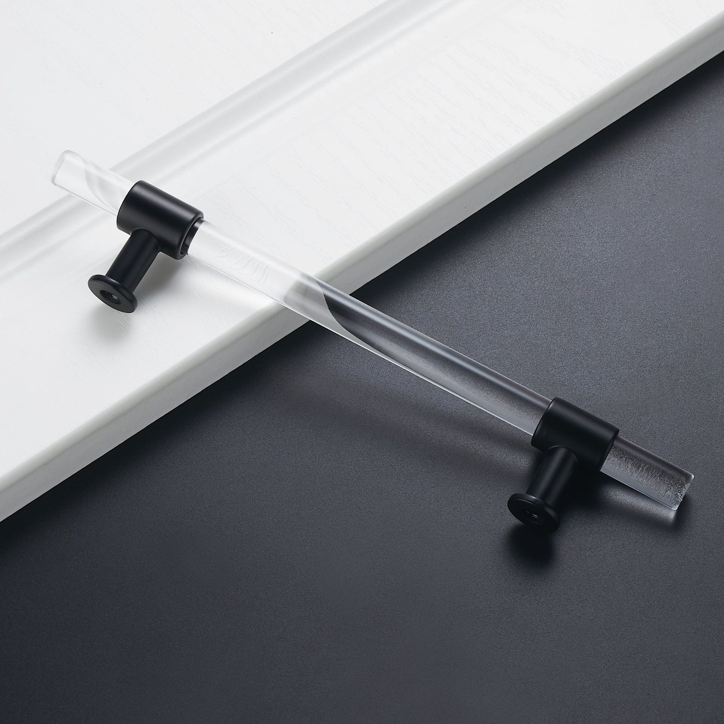 5 inch Hole Centers Cabinet Pulls, Clear Acrylic Drawer Handles, Black Finish with Zinc Alloy Base(128mm Hole Center)