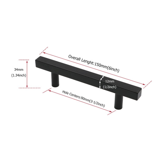 Black Kitchen Cabinet Handles Square Cabinet Drawer Pulls - Stainless Steel Cabinet Handles - Hole Centers(3.5"，3.7.5"，4")