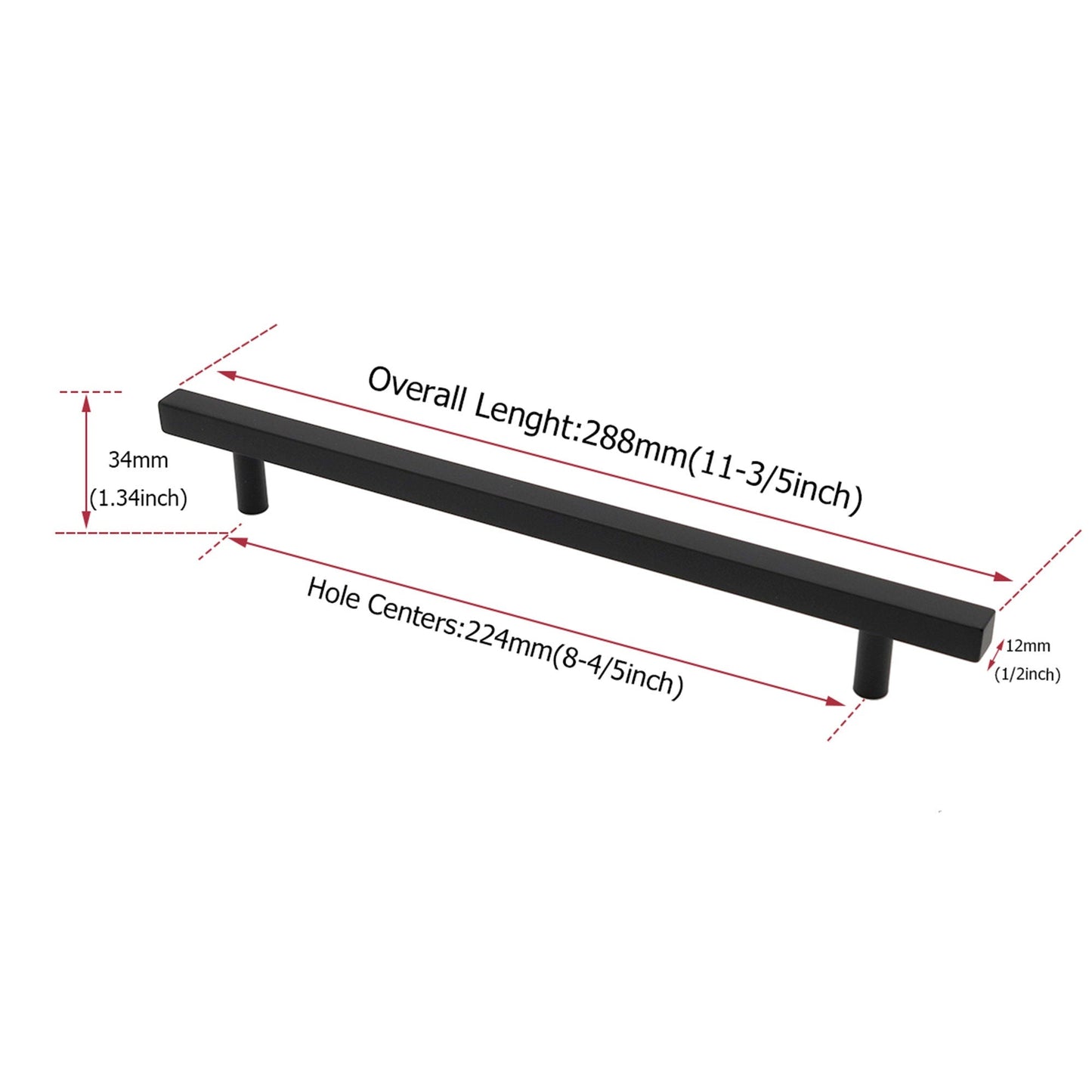 Matte Black Cabinet Pulls Kitchen Cabinet Handles - Large Size Handles - Hole Centers(7.5"，8"，8.8"，10")