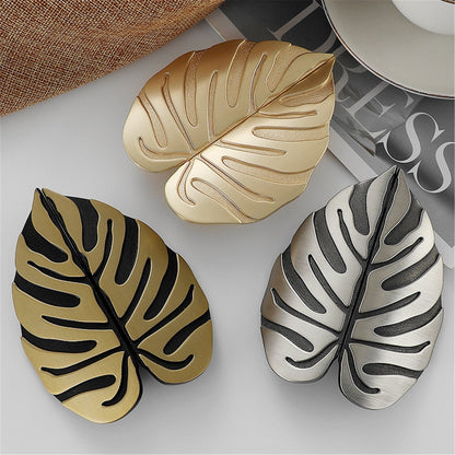 2 Pairs Creative Leaf Shape Handle Knob with Mounting Screws for Kitchen Cupboard Cabinet Wardrobe Drawer Door (Black Ancient, 64mm)