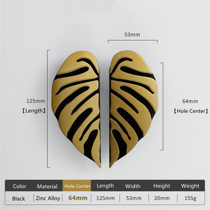 4 Pairs Creative Leaf Shape Handle Knob with Mounting Screws for Kitchen Cupboard Cabinet Wardrobe Drawer Door (Black Ancient, 64mm)