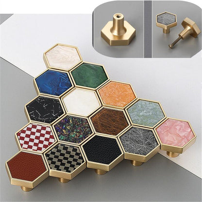 Brushed Brass Knobs, Solid Brass Cabinet Knobs, 1.18"(30mm) Hexagon Dresser Knobs for Modern Home Décor