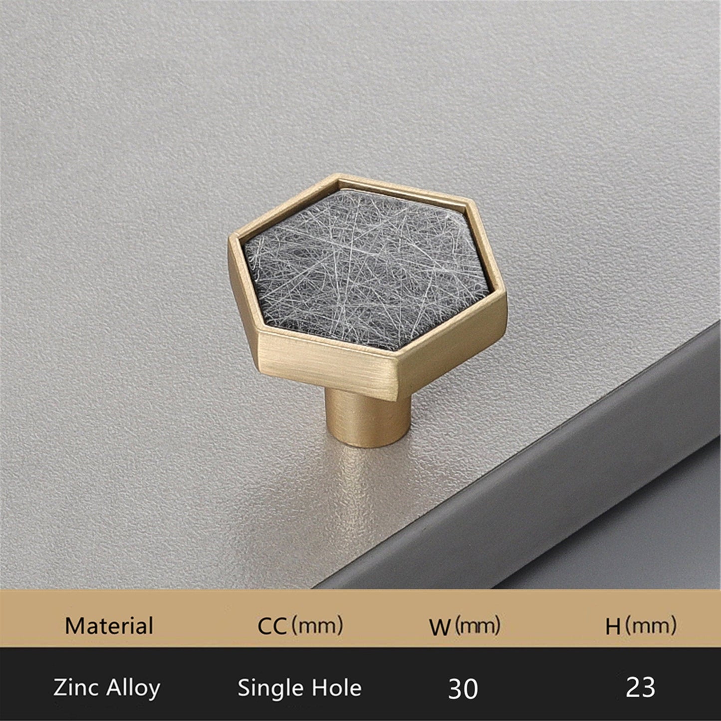 Brushed Brass Decorative Cabinet Hexagon Knobs，1.18"(30mm) Hexagon Solid Cabinet Knobs for Home，Kitchen，Bathroom，Office and More