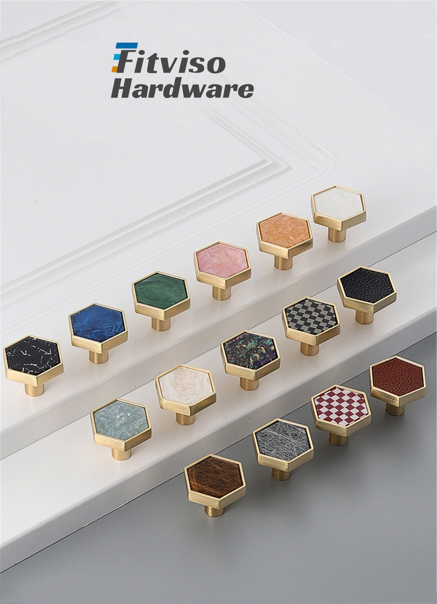 1.18"(30mm) Brushed Brass Knobs, Solid Modern Drawer Knobs Hexagon Knobs for Home, Kitchen, Bathroom, Office and More