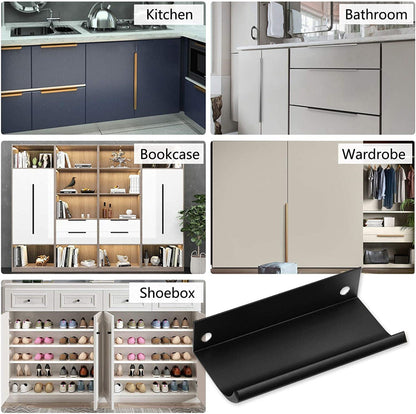 Modern Finger Edge Pulls Tab Pulls，Aluminum Alloy Hidden Handles Kitchen Cupboard Furniture Hardware - (Black，CC: 76mm)