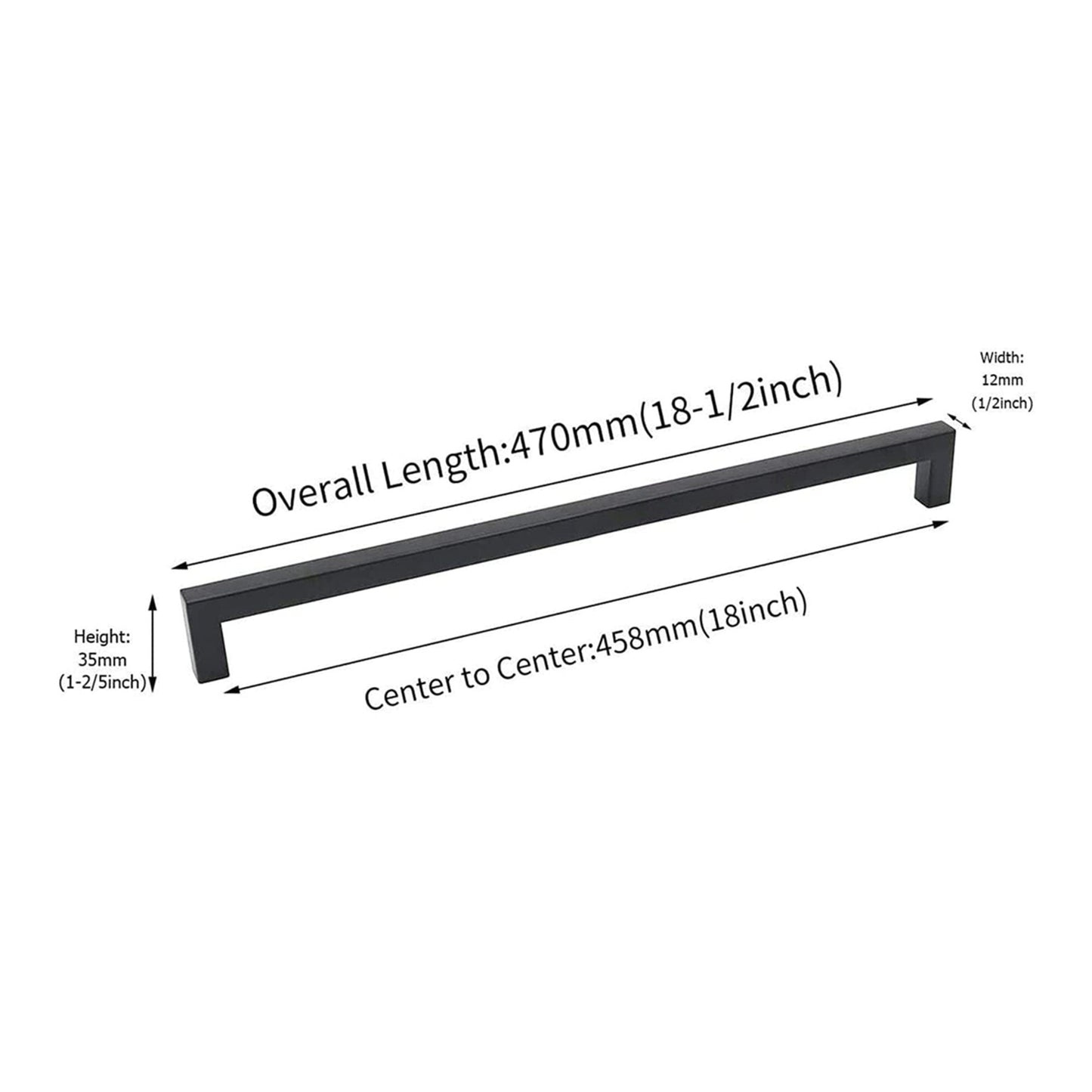 18 inch(Center To Center) Modern Square Cabinet Pulls(458mm，Matte Black)