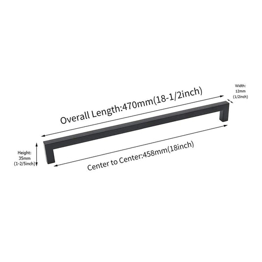 18 inch(Center To Center) Modern Square Cabinet Pulls(458mm，Matte Black)