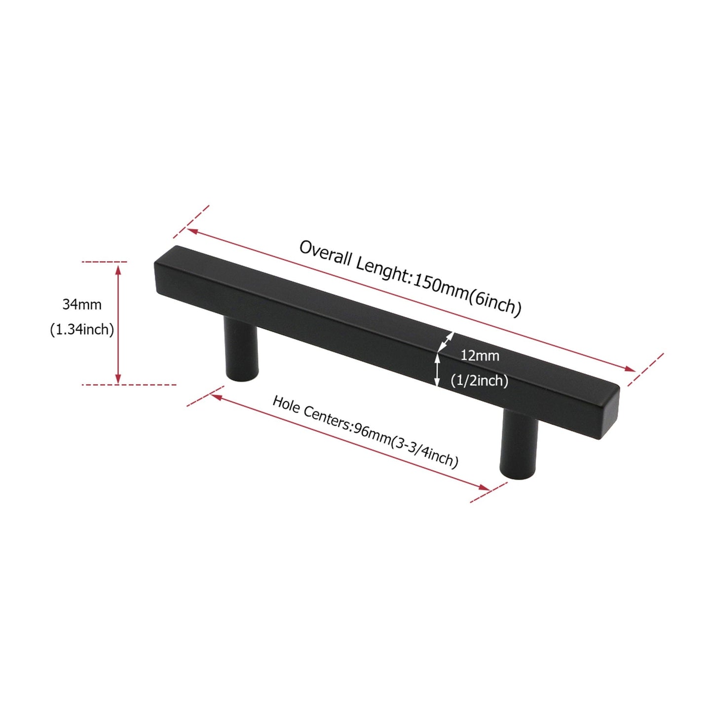 Black Kitchen Cabinet Handles Square Cabinet Drawer Pulls - Stainless Steel Cabinet Handles - Hole Centers(3.5"，3.7.5"，4")
