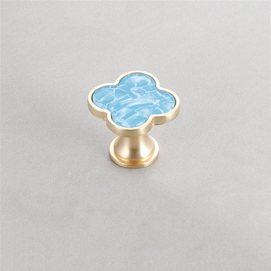Four Leaf Clover Shape T Knobs，Decorative Zinc Alloy Round Cabinet Knobs，1.25"(32mm) Brass Door Knobs for Modern Home Décor