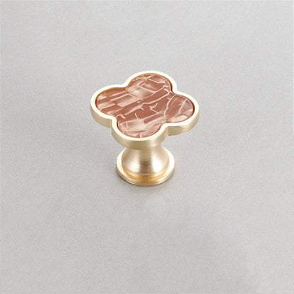 Four Leaf Clover Shape T Knobs，Decorative Zinc Alloy Round Cabinet Knobs，1.25"(32mm) Brass Door Knobs for Modern Home Décor