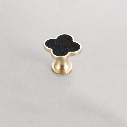 Leather Dresser Knobs, Handmade Leather Handles, Four Leaf Clover Shape T Knobs for Home, Kitchen, Bathroom, Office and More