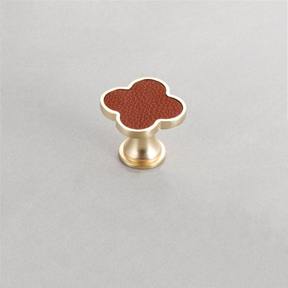 Leather Dresser Knobs, Handmade Leather Handles, Four Leaf Clover Shape T Knobs for Home, Kitchen, Bathroom, Office and More