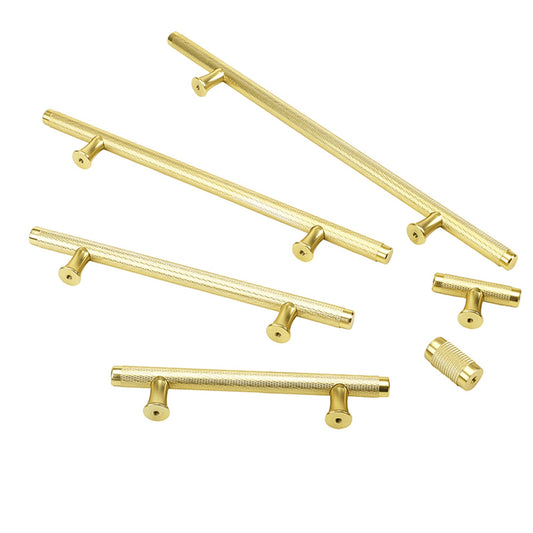 Knurled Texture Drawer Pulls Gold Cabinet Handles - Round Bar Series - Hole Centers (Knob,3.75",5",6.25",7.5",8.8",10")