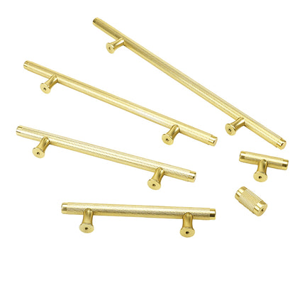 3.75 Inch(C-C) Knurled Texture Drawer Pulls Gold Cabinet Handles(Hole Centers:96mm)