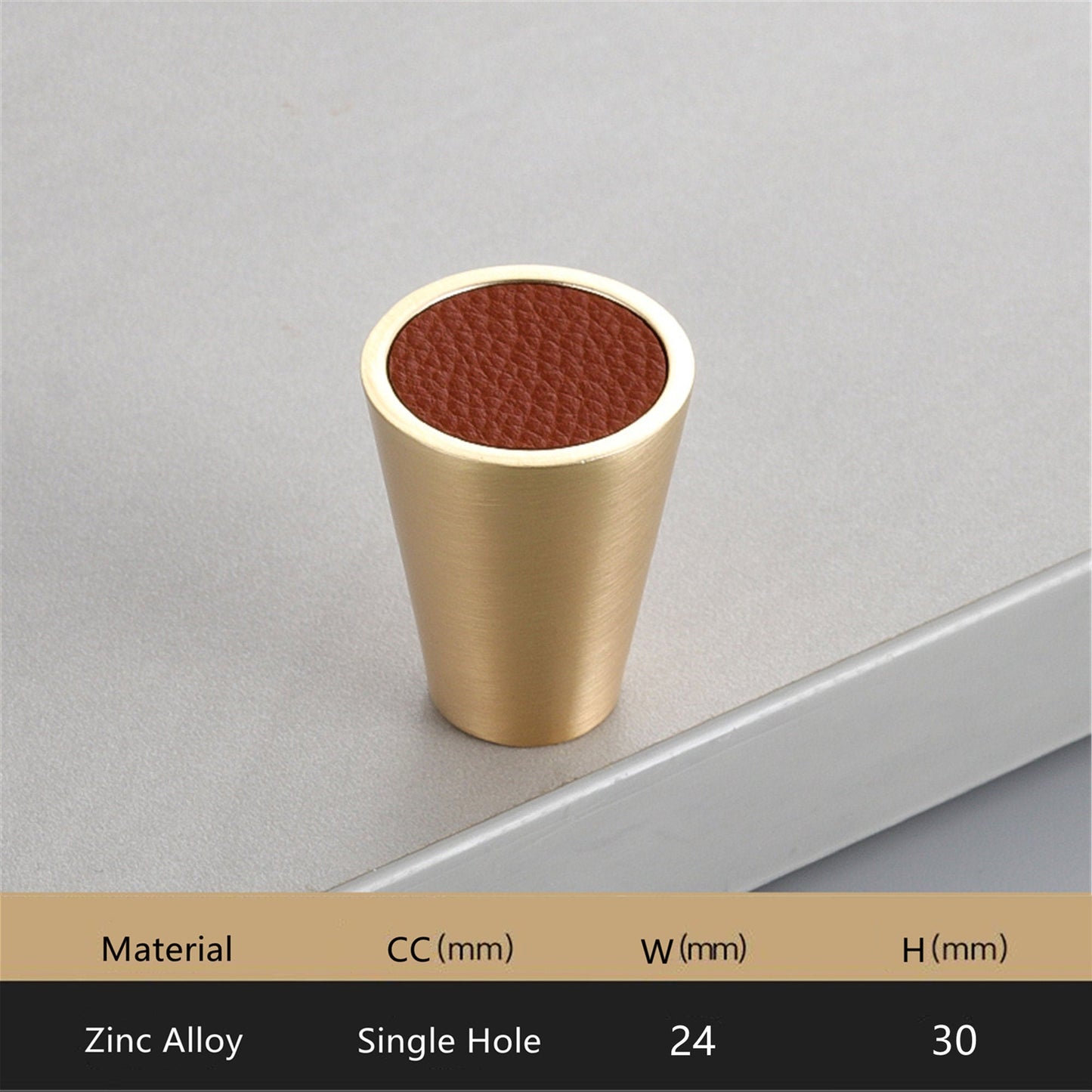 Gold Brass Cabinet Knobs,Leather Drawer Pulls,Leather Dresser Knobs, Handmade Leather Handles for Cabinet, Doors and Drawers (Cone)